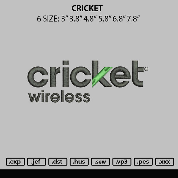 Cricket Embroidery File 6 sizes