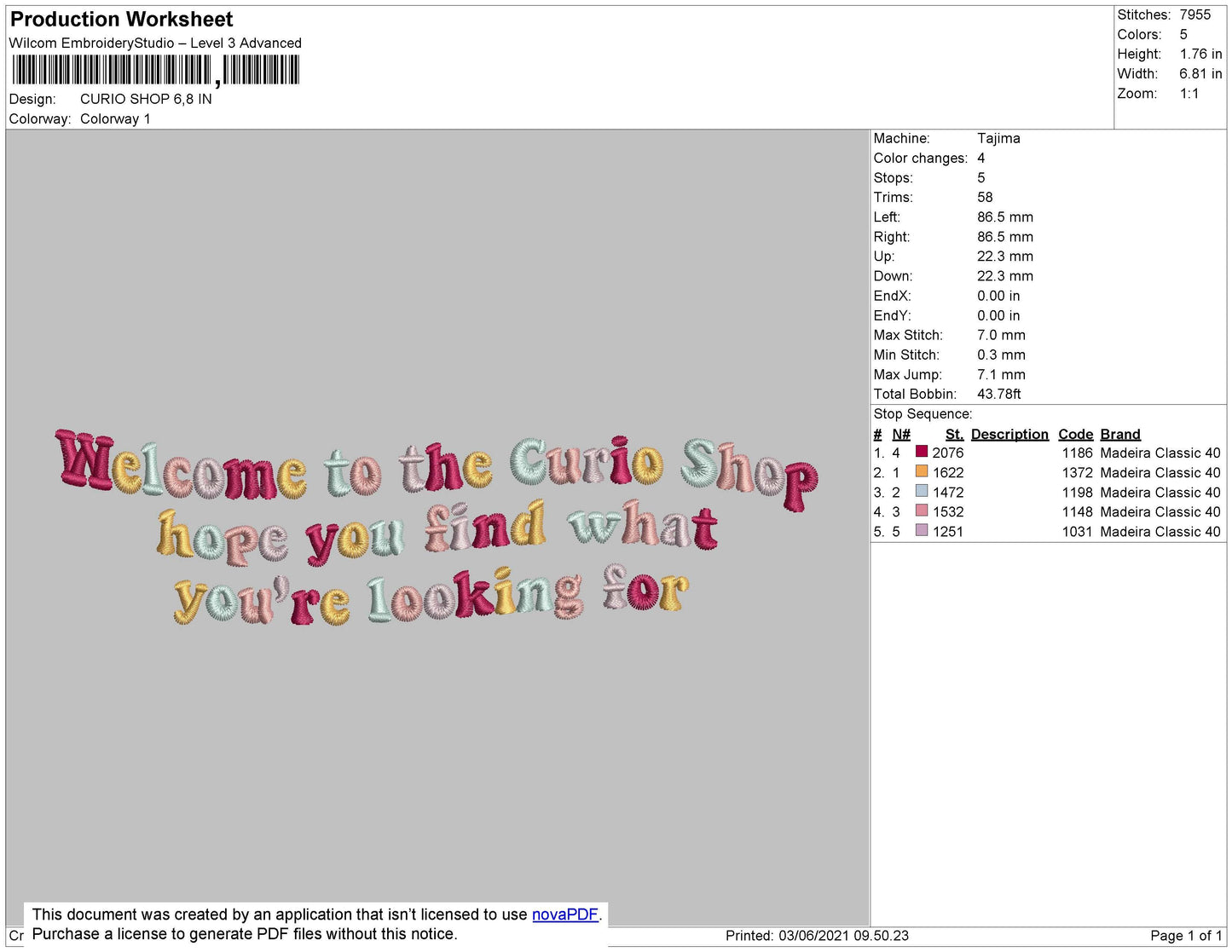 Curio Shop Embroidery File 3 size