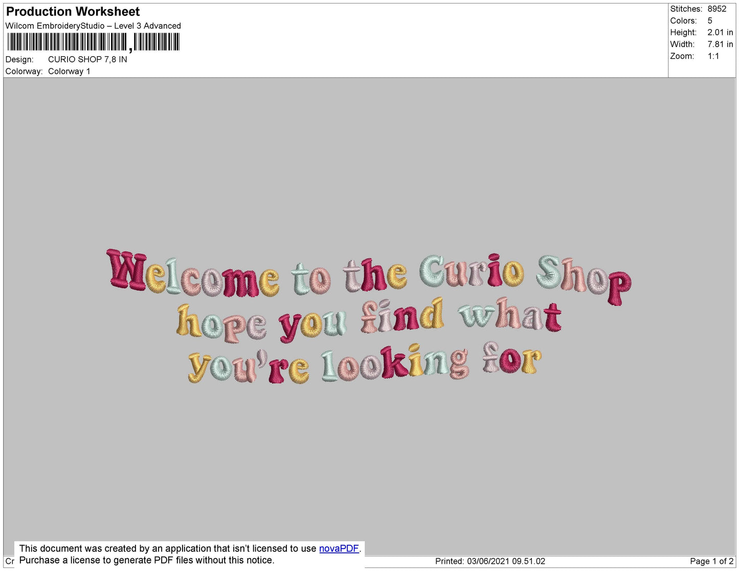 Curio Shop Embroidery File 3 size