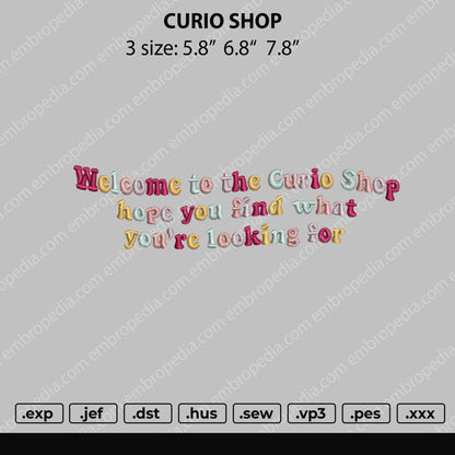 Curio Shop Embroidery File 3 size