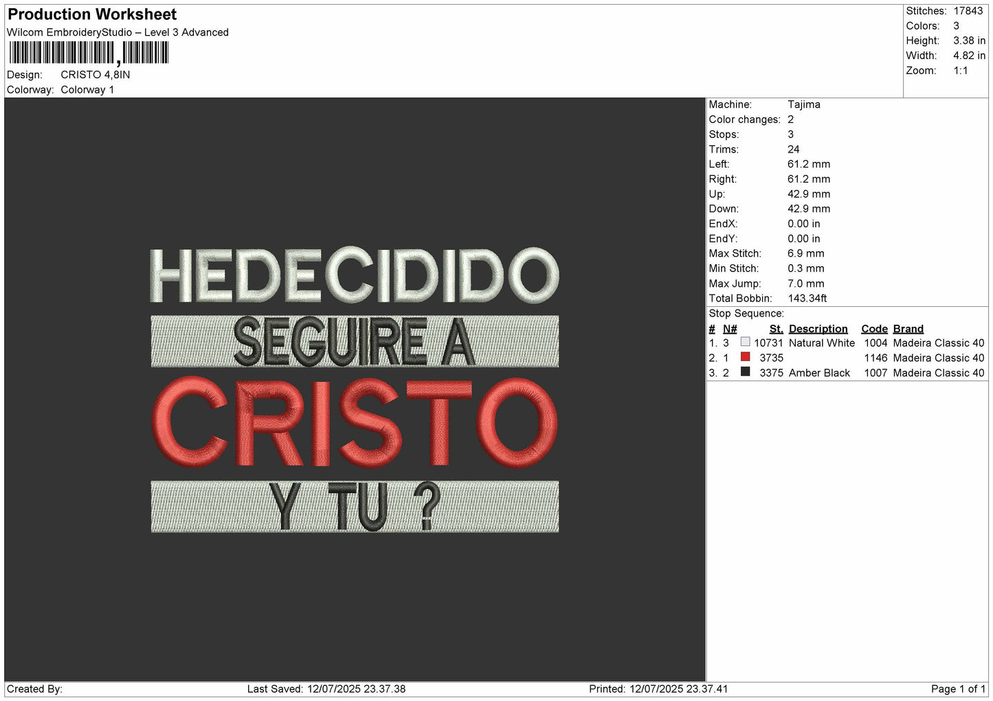 CRISTO Embroidery File Design