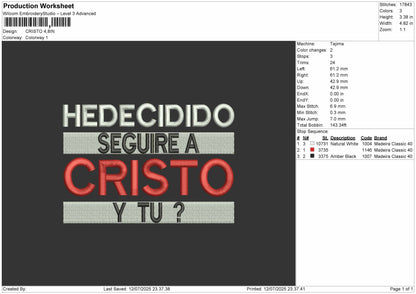 CRISTO Embroidery File Design