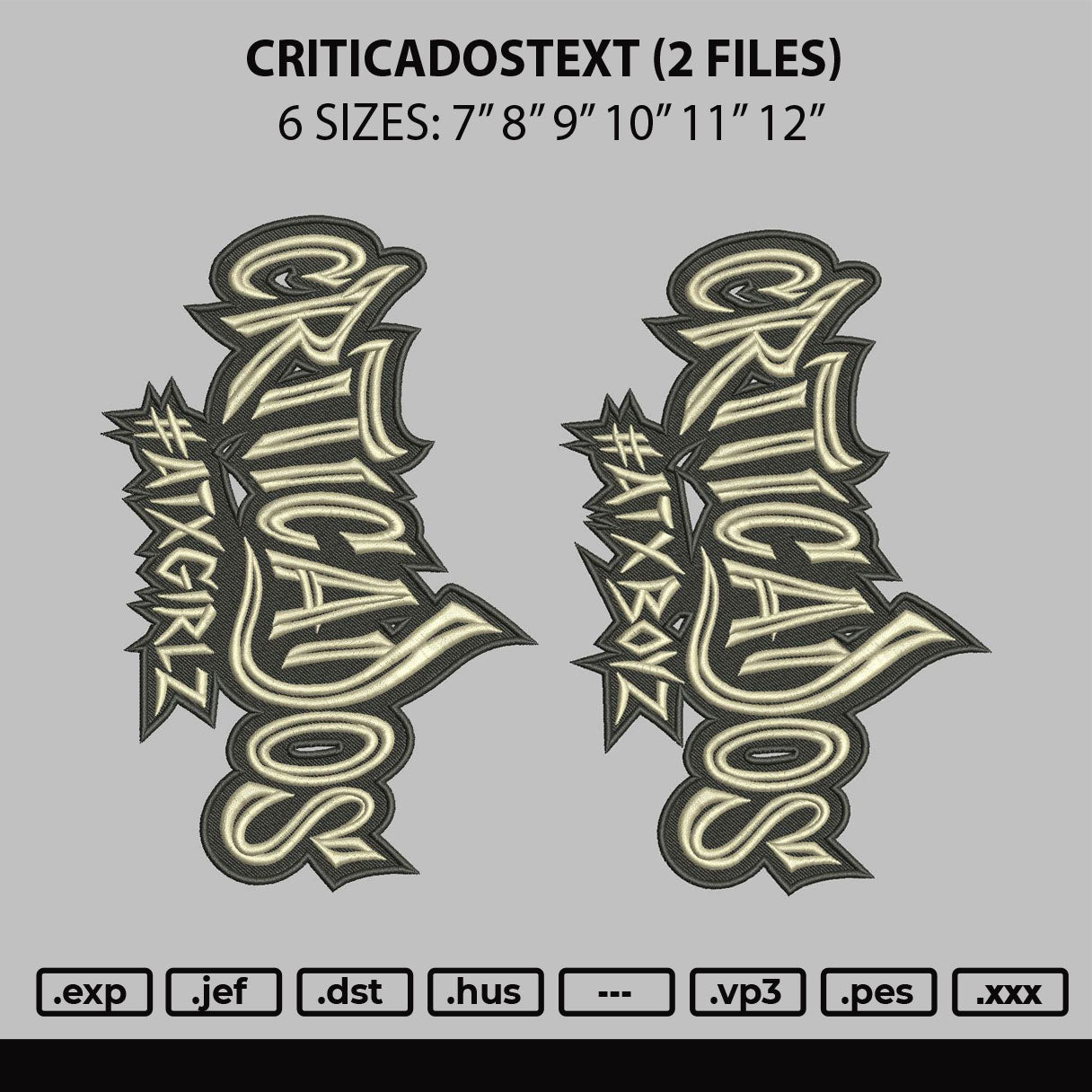 Criticadostext V2 Embroidery File 6 sizes