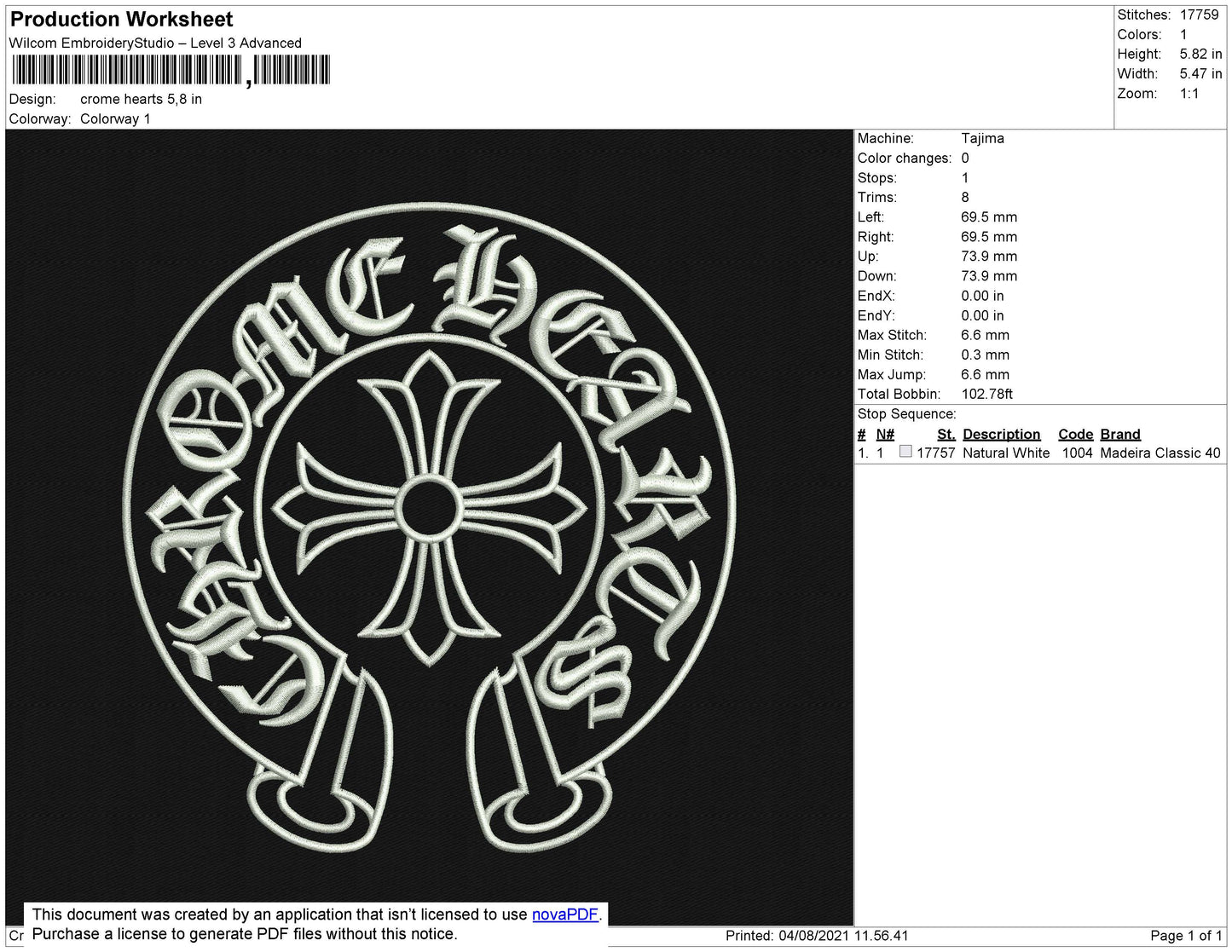 Crome Hearts Embroidery Design File 5 size