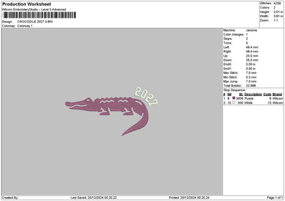 Crocodile 01 Embroidery File 6 sizes