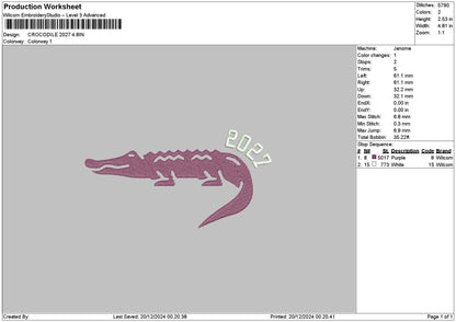 Crocodile 01 Embroidery File 6 sizes