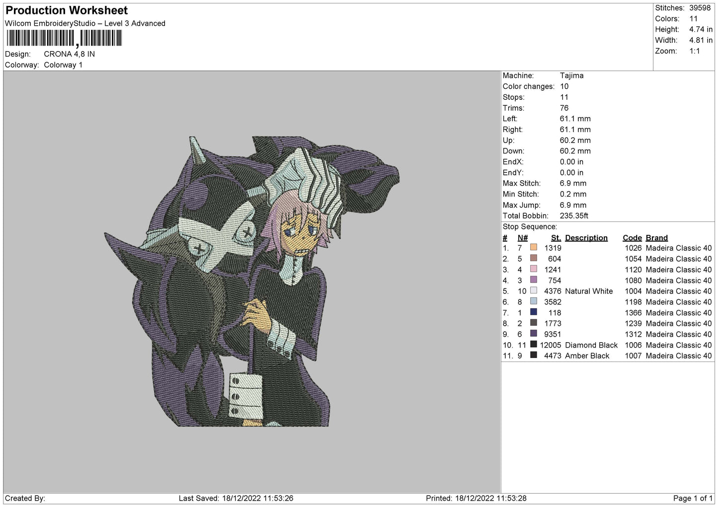 Crona Embroidery File 6 sizes