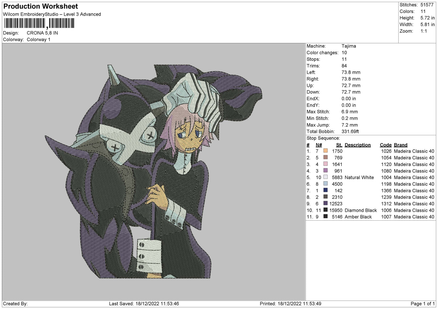 Crona Embroidery File 6 sizes