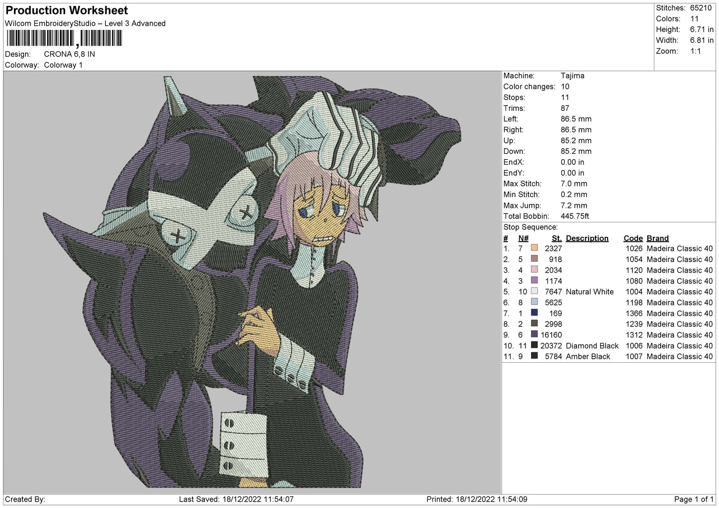 Crona Embroidery File 6 sizes