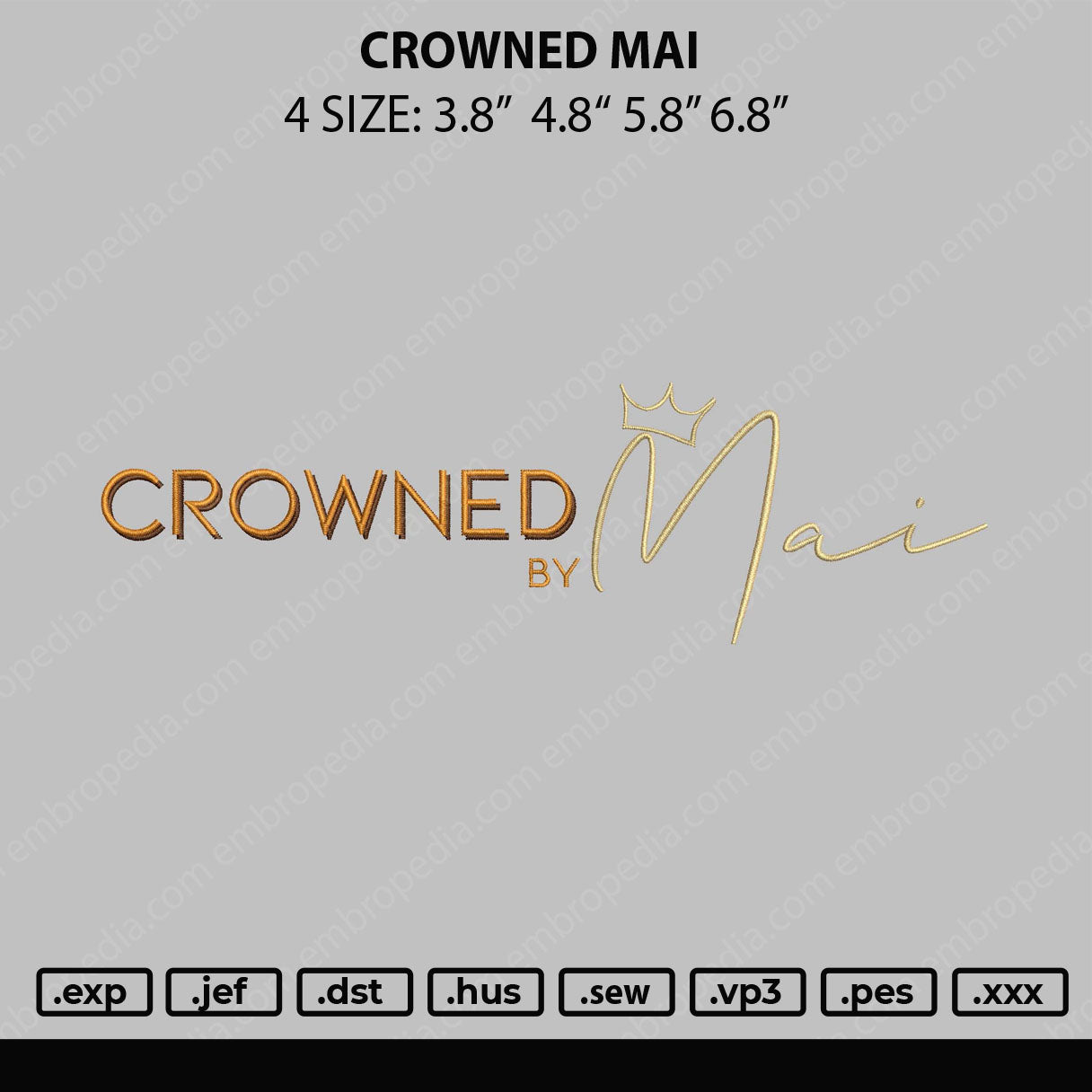 Crowned Mai Embroidery File 4 size