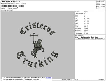 Cristeros Embroidery File 4 size