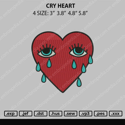 Cry Heart Embroidery File 4 size