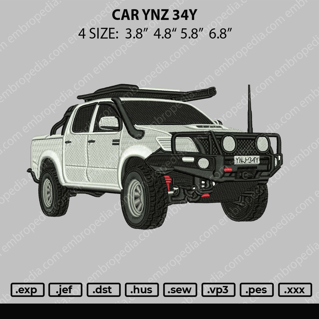 Car YNZ 34Y Embroidery File 4 size