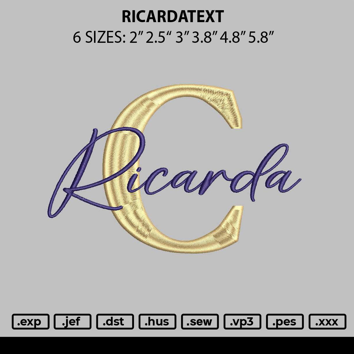Ricardatext Embroidery File 6 sizes