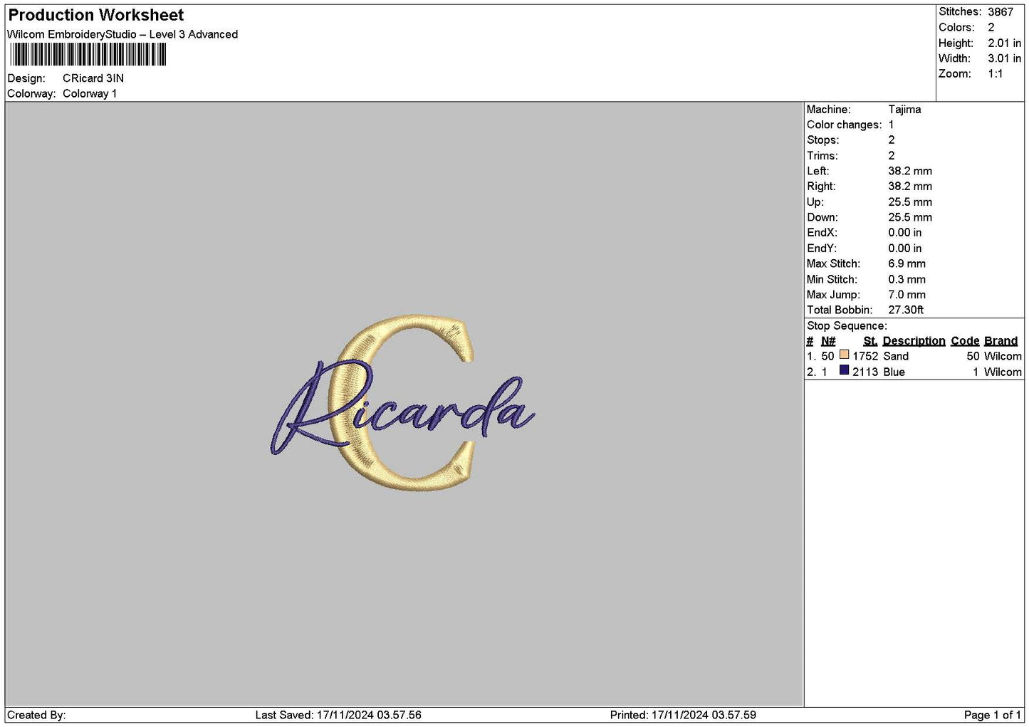Ricardatext Embroidery File 6 sizes