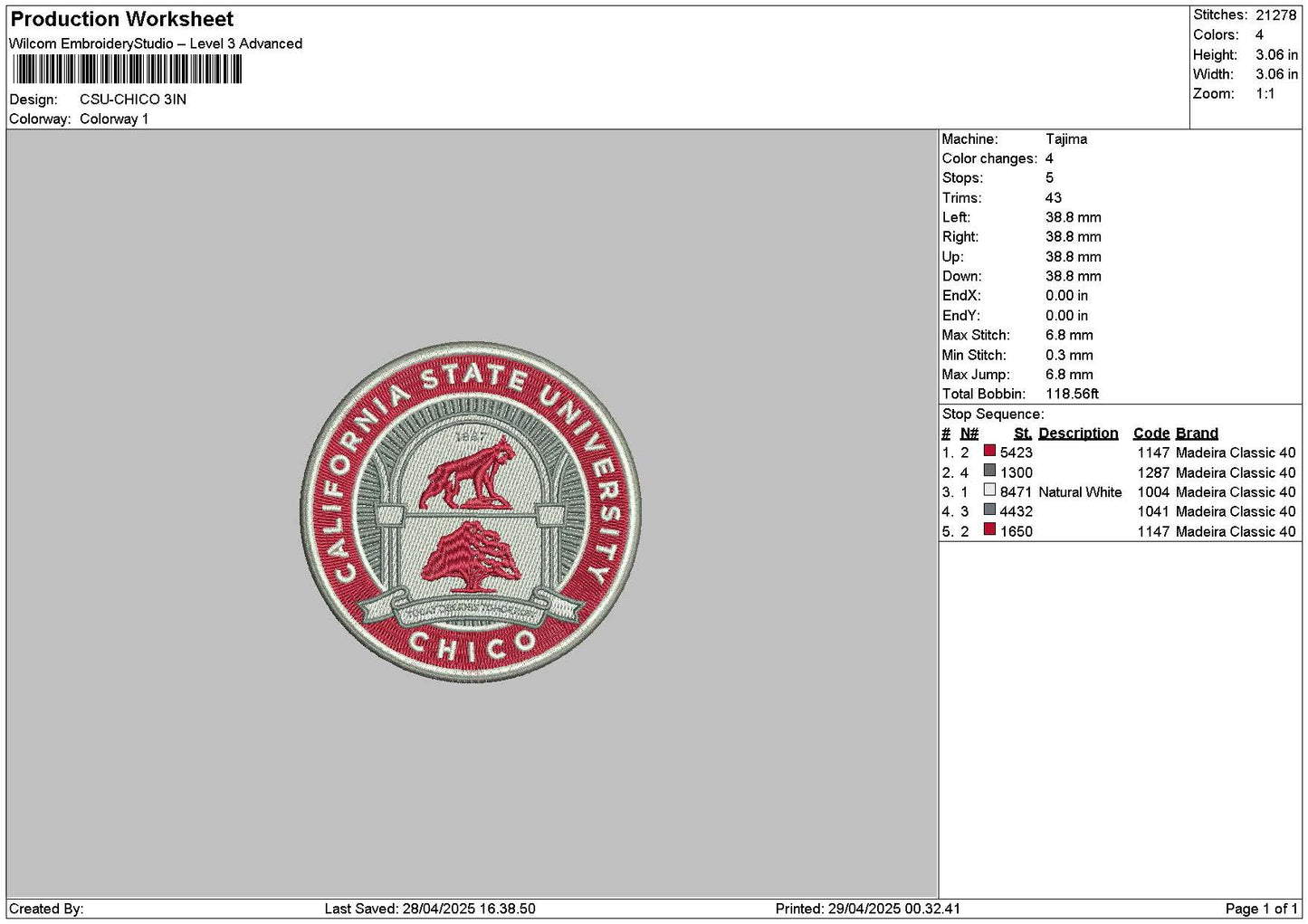 Csucircle Embroidery File 6 sizes