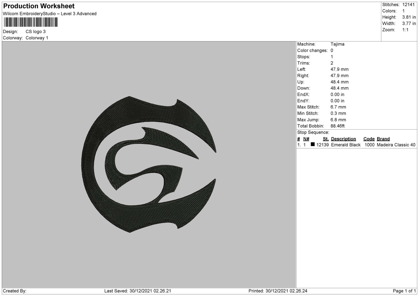 CS Logo Embroidery File 5 size