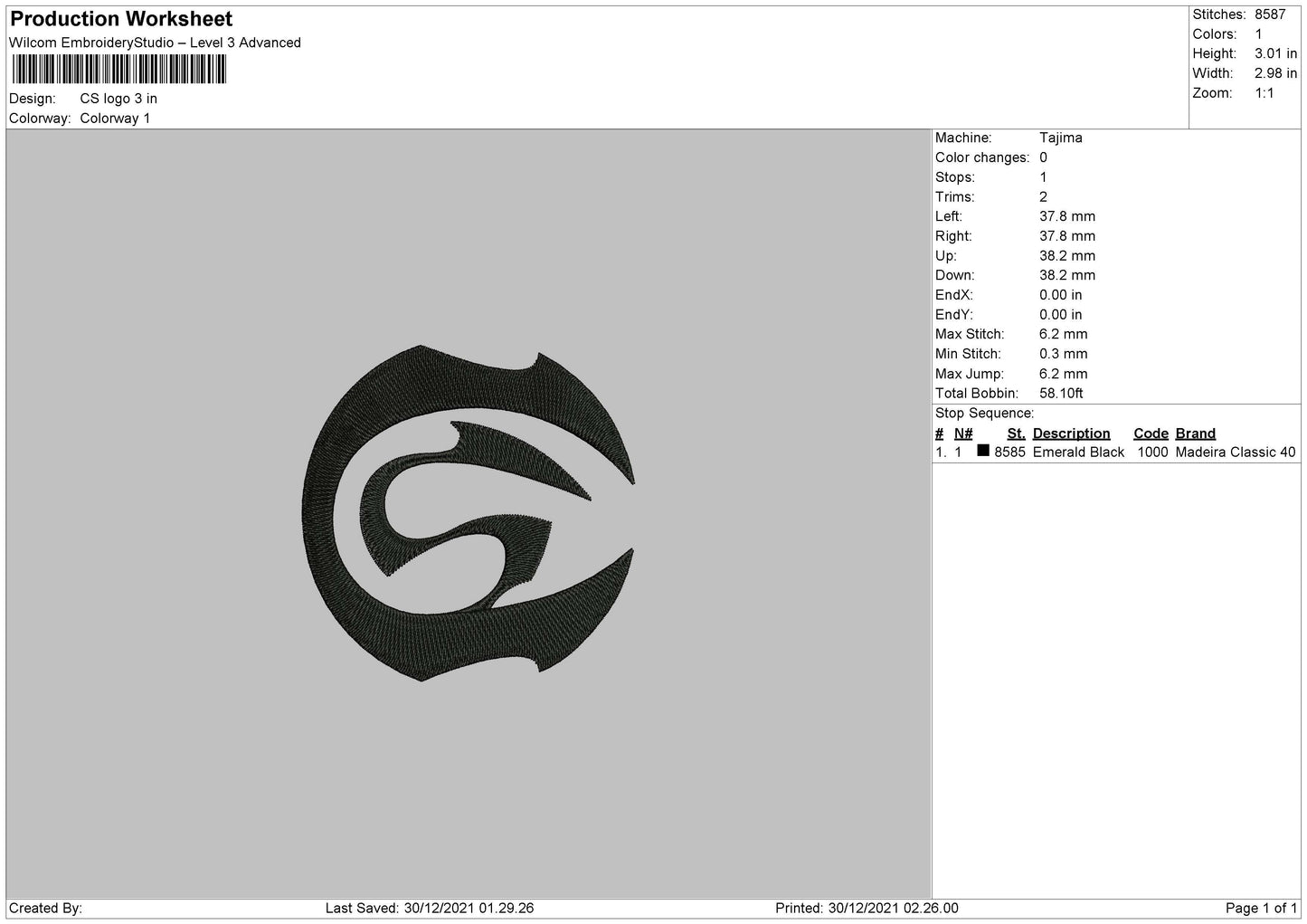 CS Logo Embroidery File 5 size