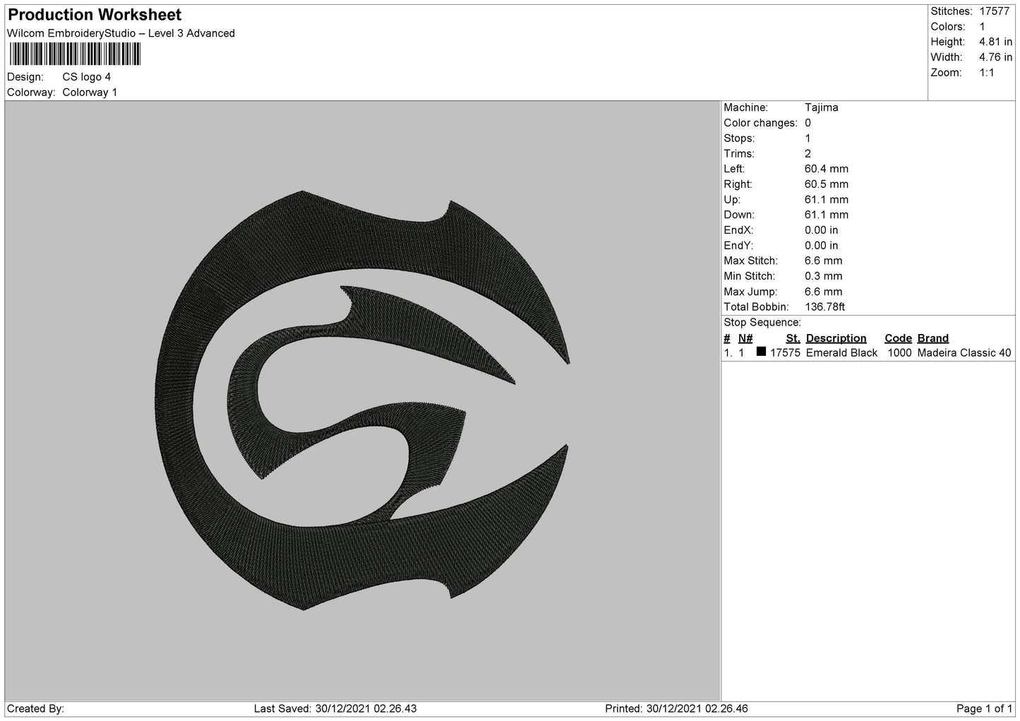 CS Logo Embroidery File 5 size