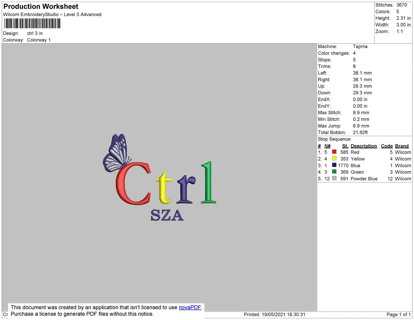CTRL SZA Embroidery File 4 size