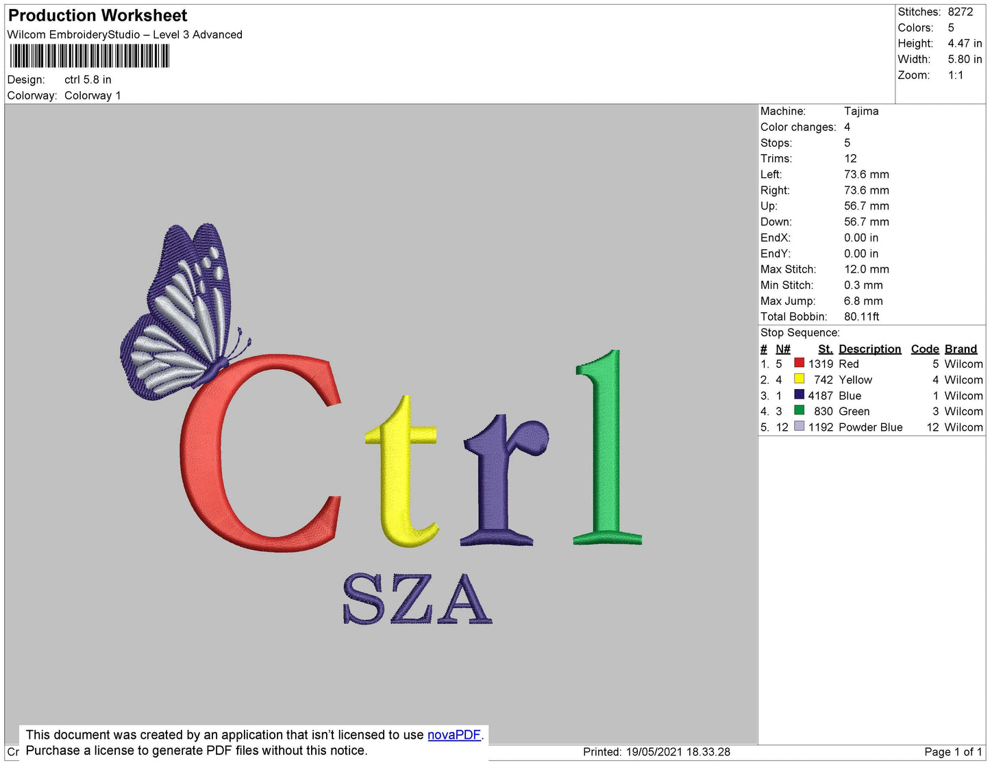 CTRL SZA Embroidery File 4 size