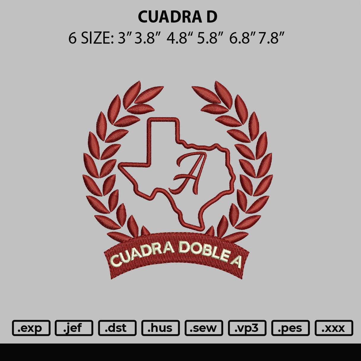 Cuadra D Embroidery File 6 sizes