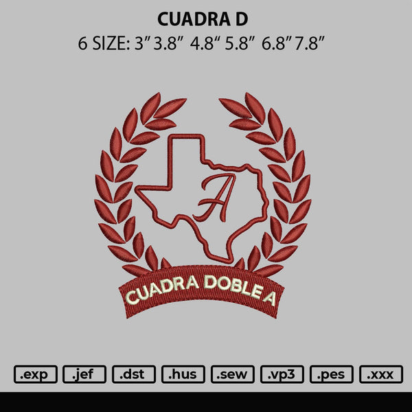Cuadra D Embroidery File 6 sizes