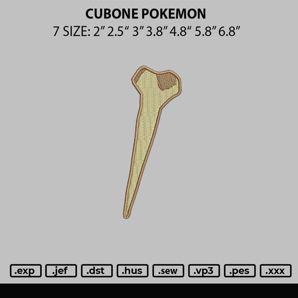 Cubone Pokemon Embroidery File 6 sizes