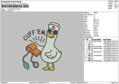 Duck 2702 Embroidery File 6 sizes