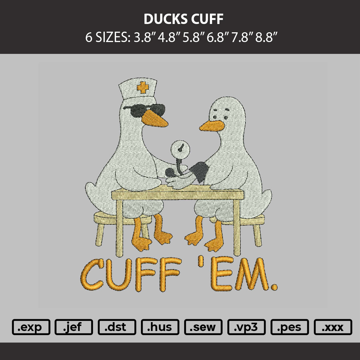 Ducks Cuff Embroidery Machine Design File 6 sizes