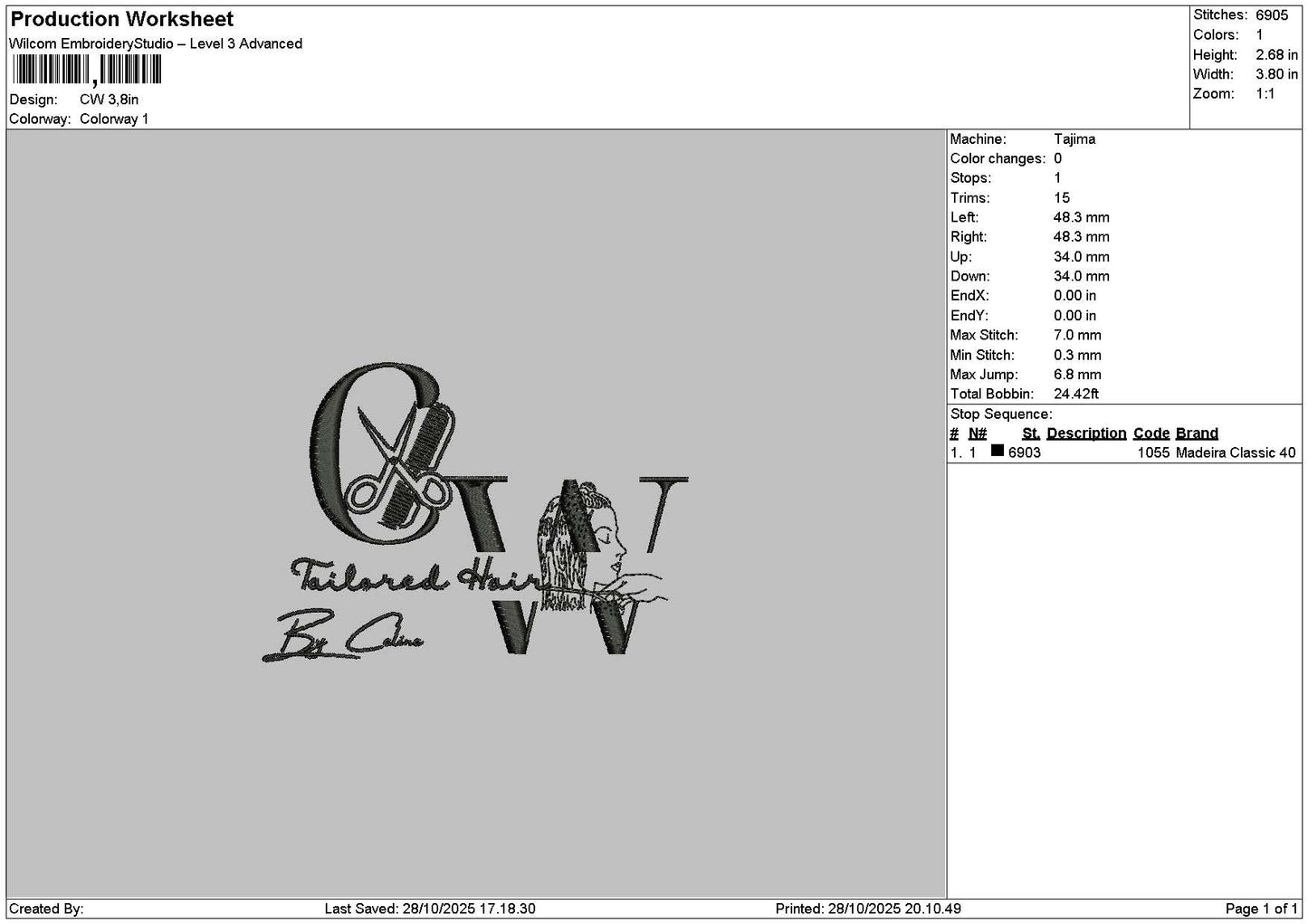Hairtext Cw Embroidery File 6 sizes