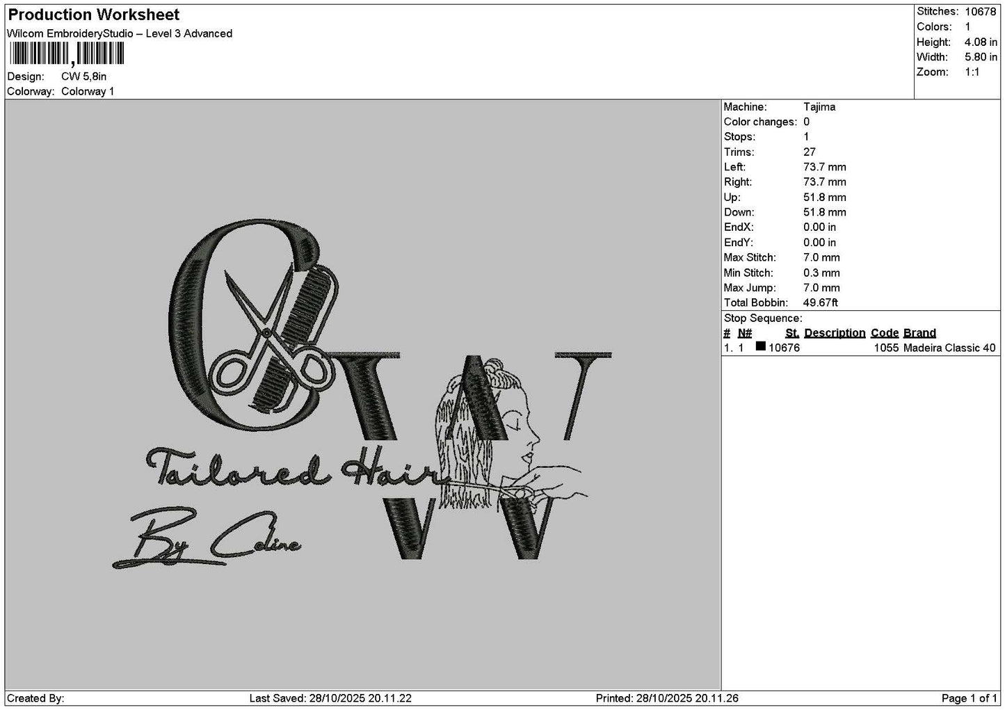 Hairtext Cw Embroidery File 6 sizes