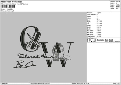 Hairtext Cw Embroidery File 6 sizes