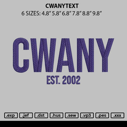Cwanytext Embroiery File 6 sizes