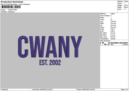 Cwanytext Embroiery File 6 sizes