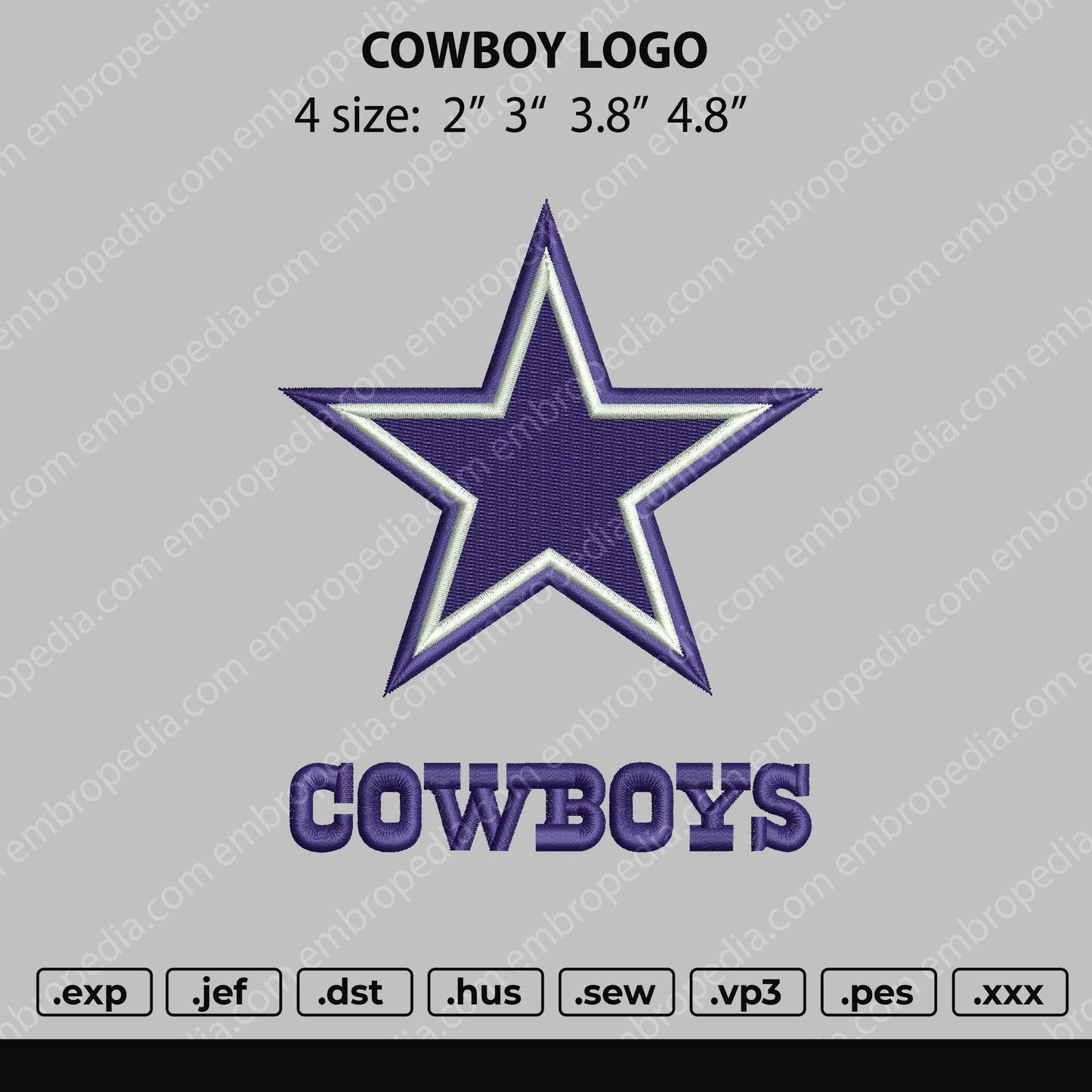 Cowboy Logo Embroidery File 4 size