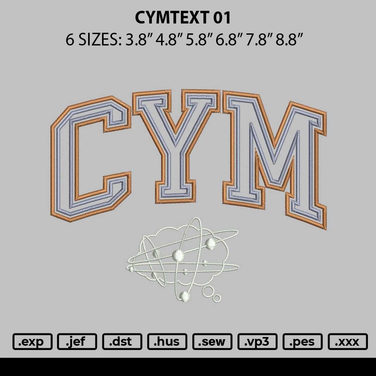 Cymtext 01 Embroidery File 6 sizes