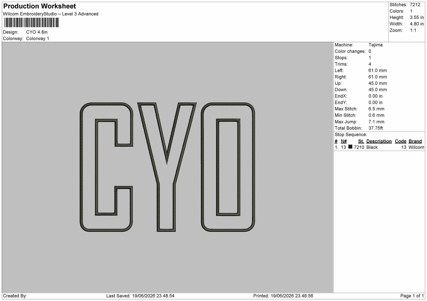 Cyo Text Embroidery Machine Design File 6 sizes