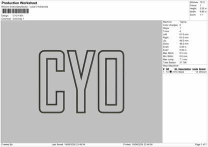 Cyo Text Embroidery Machine Design File 6 sizes