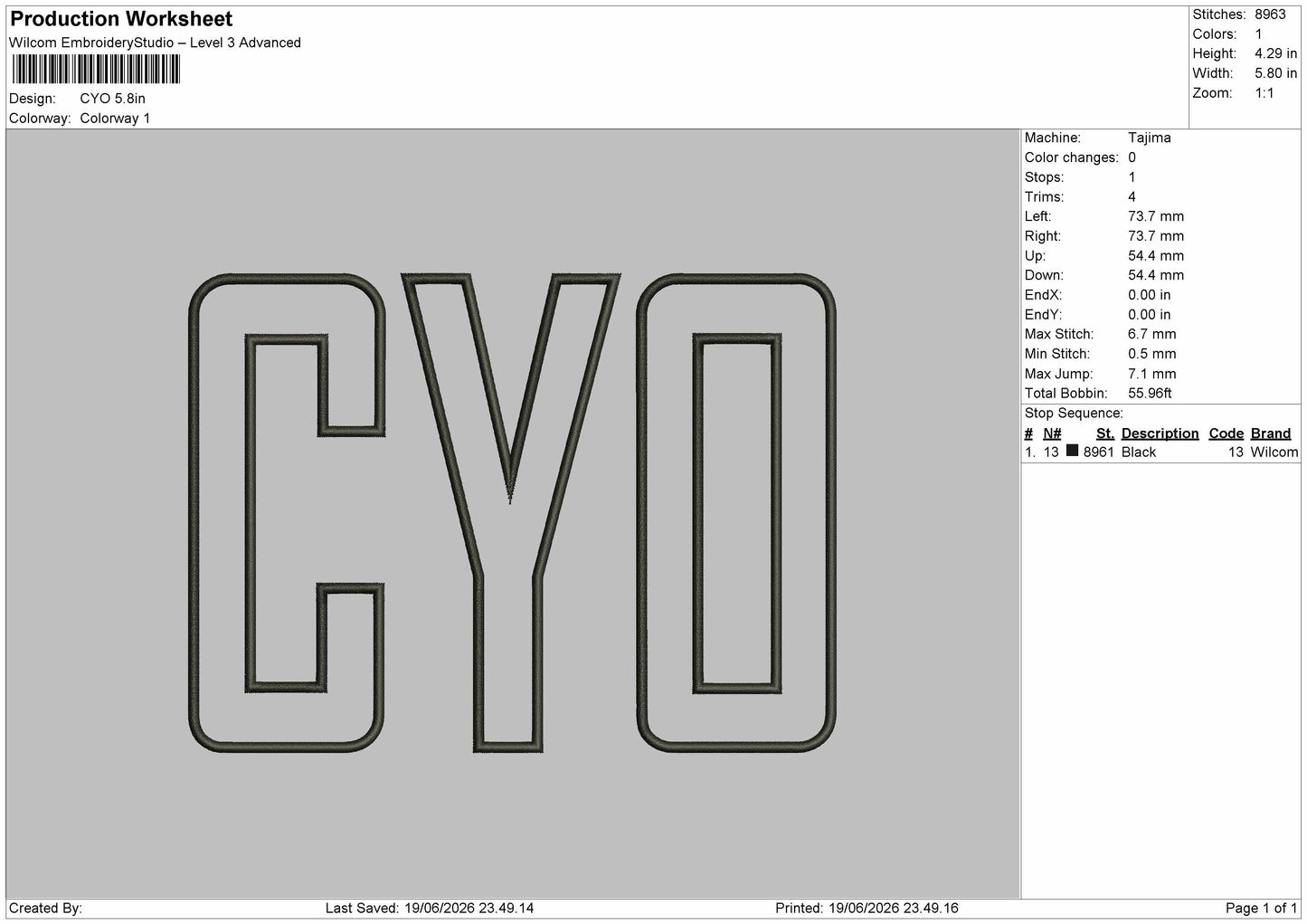 Cyo Text Embroidery Machine Design File 6 sizes