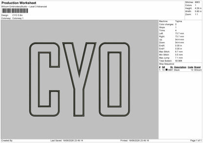 Cyo Text Embroidery Machine Design File 6 sizes