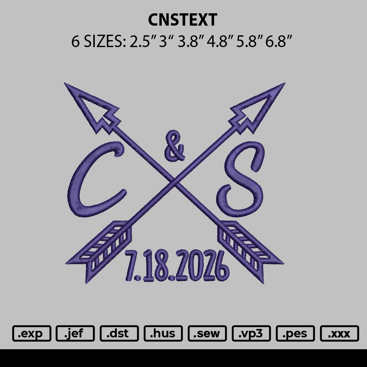 Cnstext Embroidery File 6 sizes