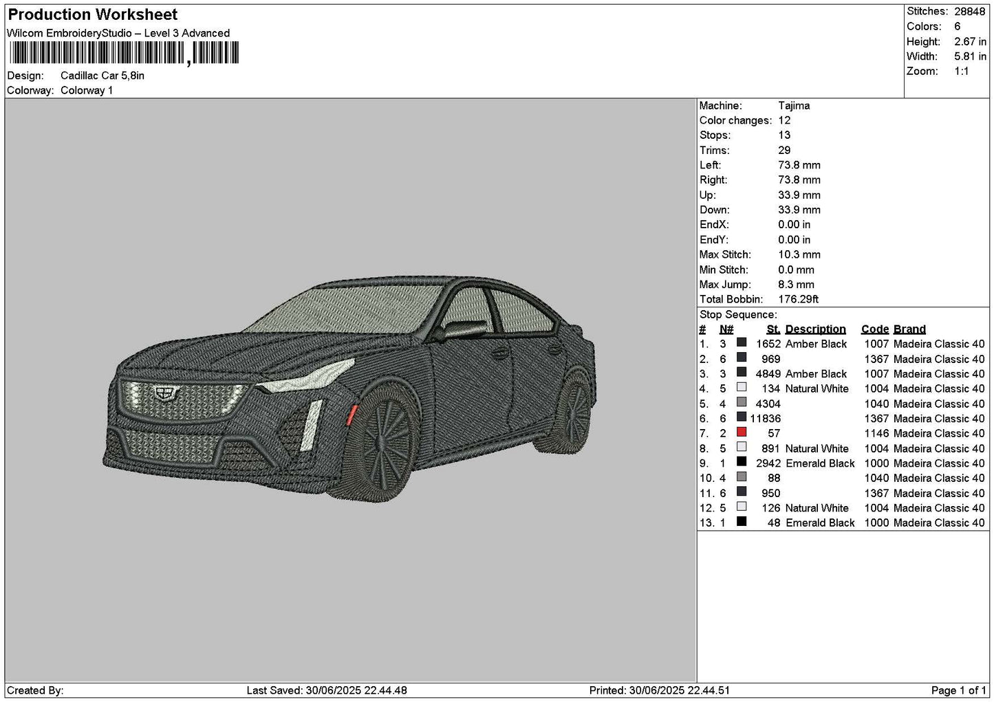 Black Car 2906 Embroidery File 6 sizes