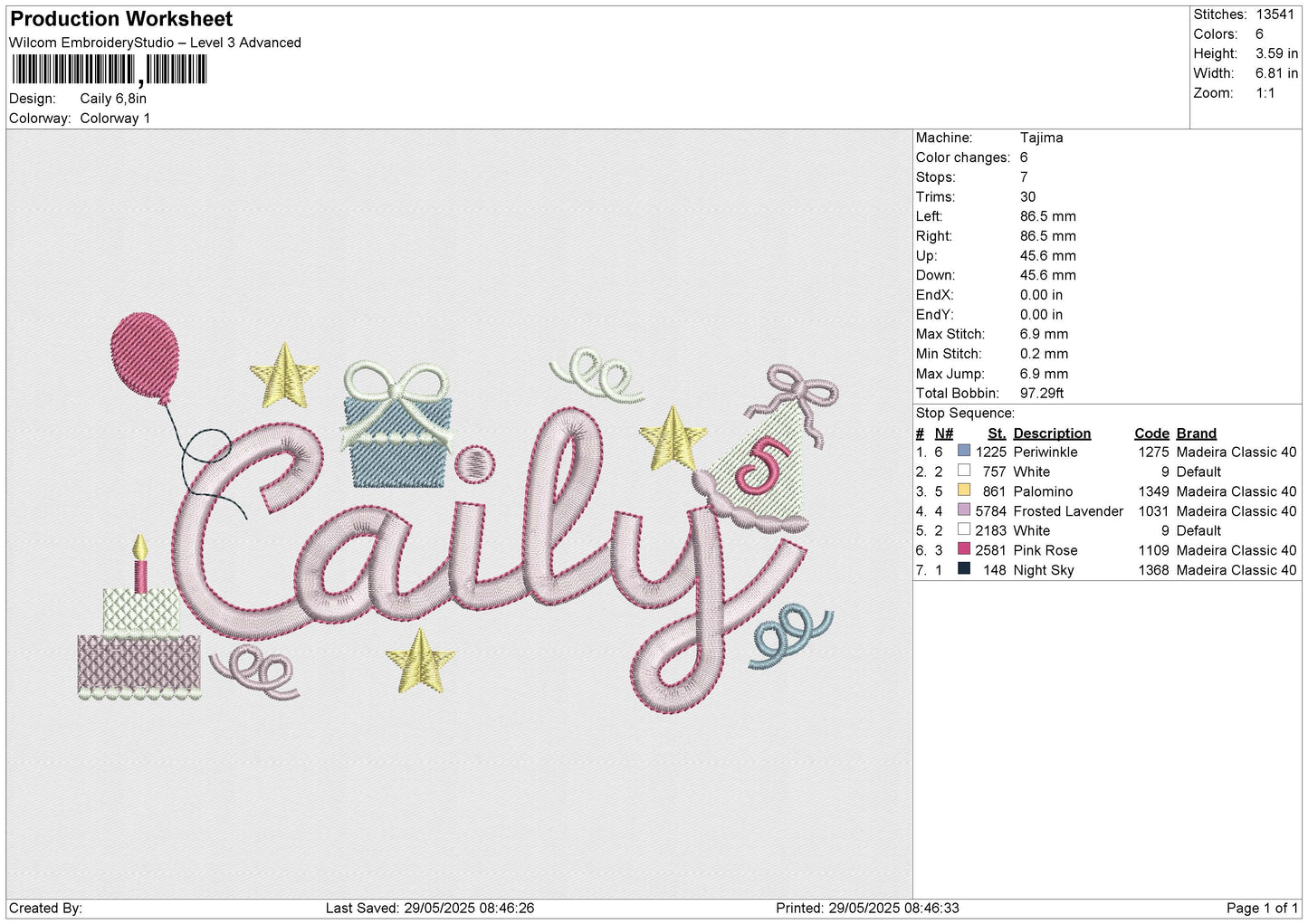 Caily Embroidery design File 6 sizes