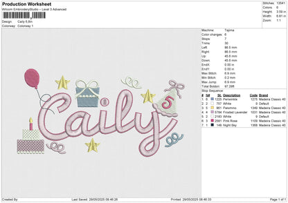 Caily Embroidery design File 6 sizes