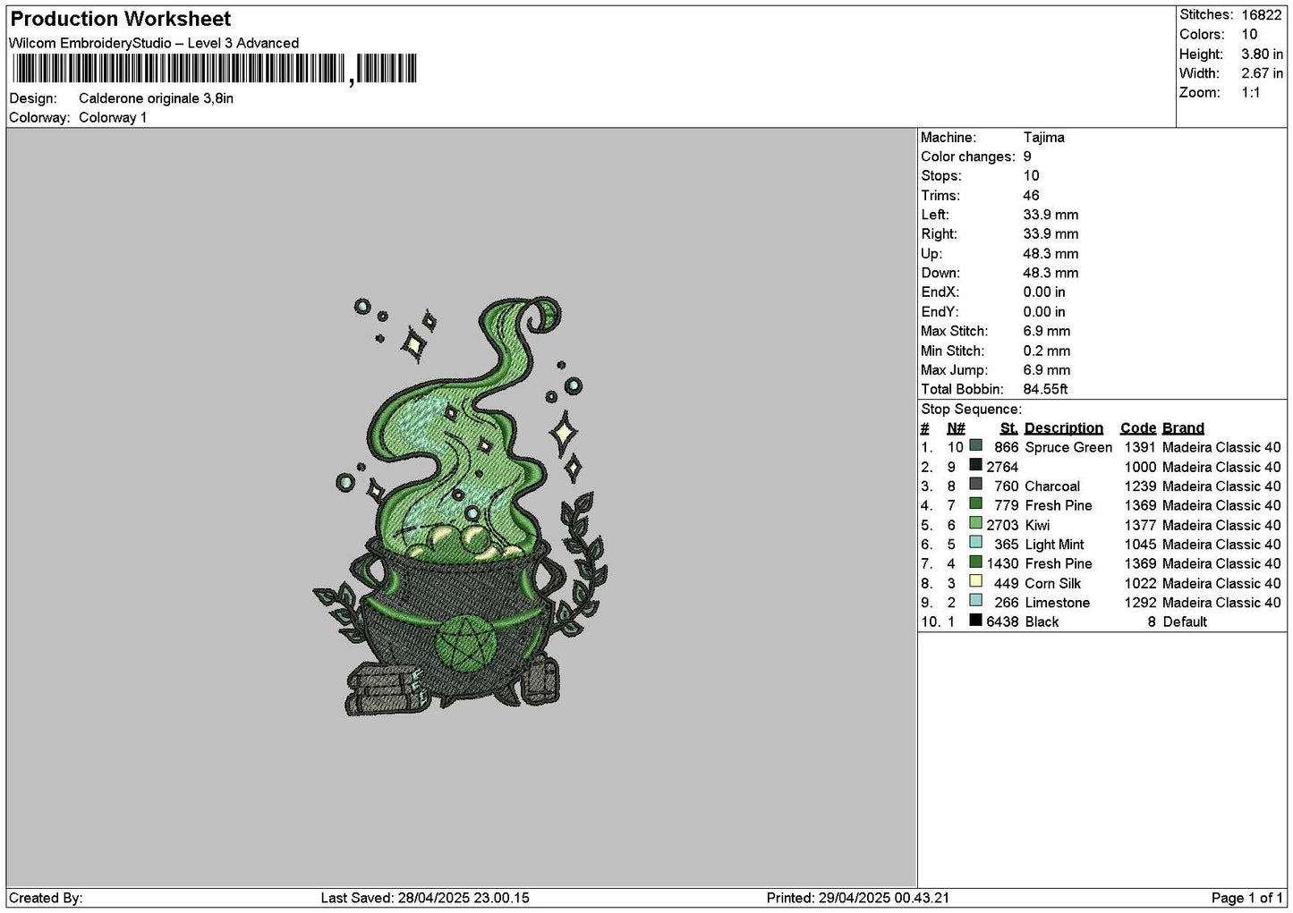 Calderone Embroidery File 6 sizes