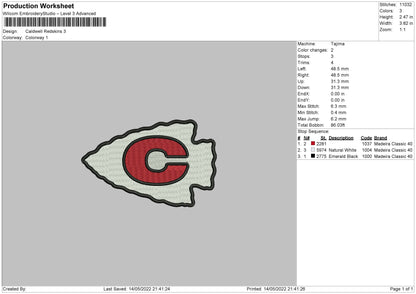 Caldwell Redskins Embroidery Machine Design File 6 size