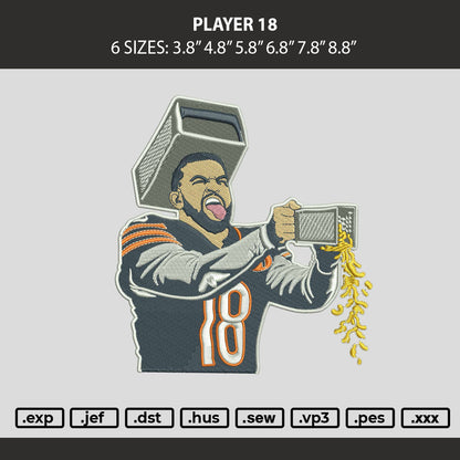 Player 18 Embroidery Machine Design File 6 sizes