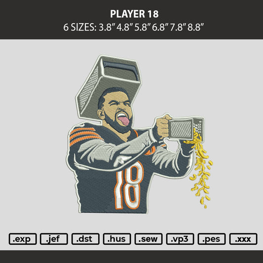Player 18 Embroidery Machine Design File 6 sizes