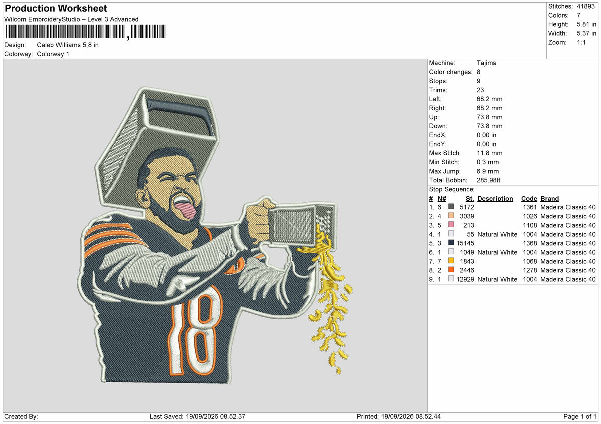 Player 18 Embroidery Machine Design File 6 sizes
